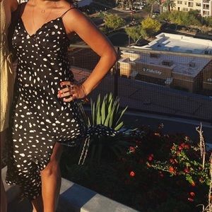 Black & White Polka Dot Midi Dress w/ Slit